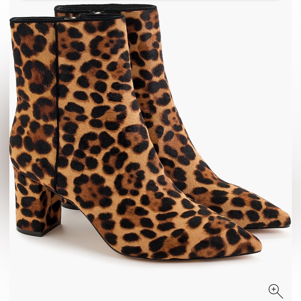 J. Crew Pointed-toe Sadie boots in leopard calf hair 8.5